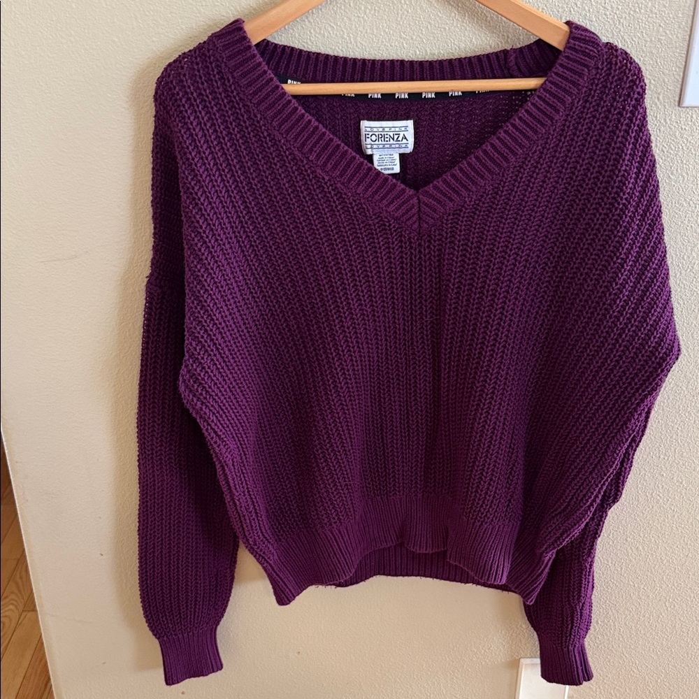 PINK Victoria's Secret Plum V-Neck Chunky Knit Sweater